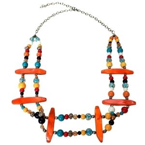 Hand beaded necklace multi color shell necklace